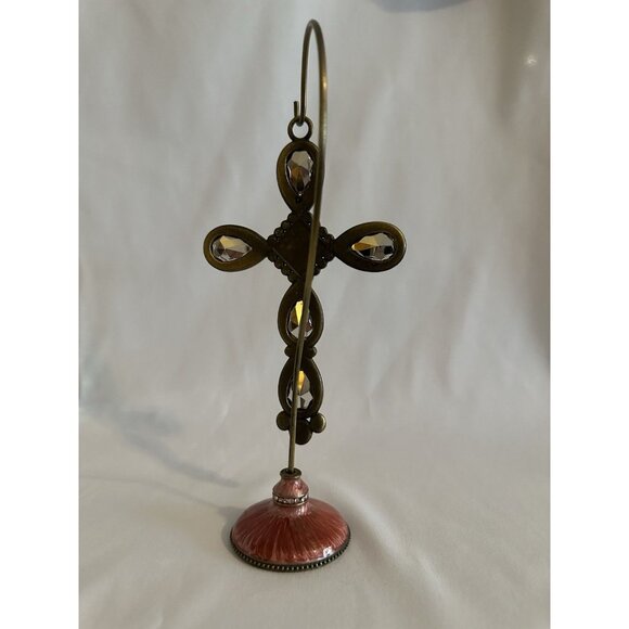 Kirklands Pink With Gold/Brass Colored Stone Cross With Pink/Metal Stand Holder - Picture 11 of 16